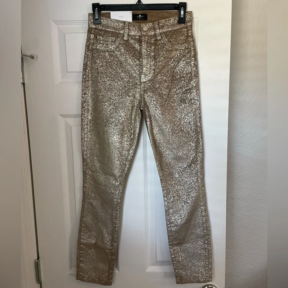 NWT 7 For All Mankind Gold Shimmer Textured Pants - Picture 5 of 8